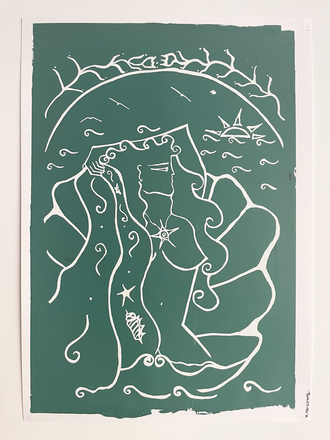 THE BIRTH OF VENUS - SILKSCREEN PRINT 50 X 70CM GREEN